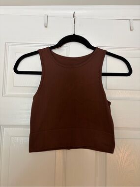 Brown Ribbed Tank Crop Top - Women